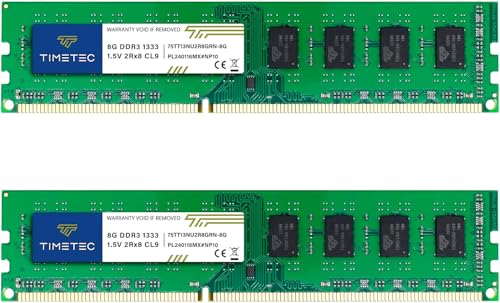 Timetec 16GB KIT(2x8GB) DDR3 1333MHz PC3-10600 Non-ECC Unbuffered 1.5V CL9 2Rx8 Dual Rank 240 Pin...