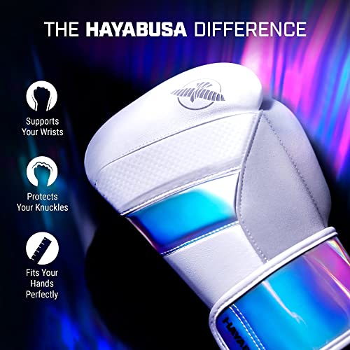 Image of Hayabusa T3 Boxing Gloves - Sparring - White /Iridescent, 16oz | Sparring Gloves, Muay Thai Gloves, Kickboxing Gloves, Heavy Bag Gloves, Boxing Gloves for Men and Women, Boxing Gloves