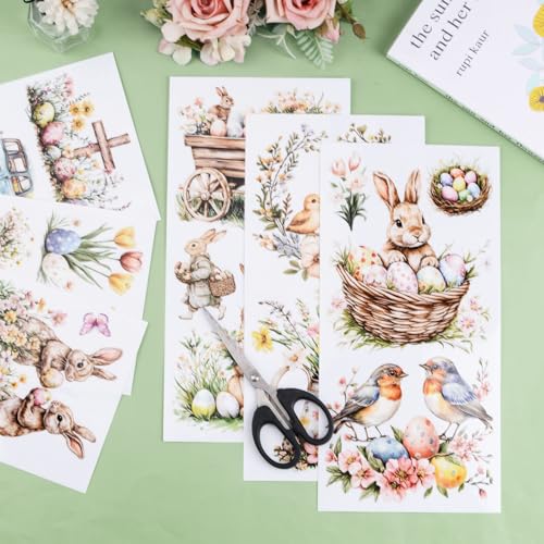 HICOHAND Rub on Transfers for Crafts 6 Sheets Easter Theme Furniture Transfer Stickers Flower Bunny Rabbit Egg UV DTF Waterproof Decal for DIY Home Office Decoration 15cmx30cm/5.91 * 11.81in - Image 4