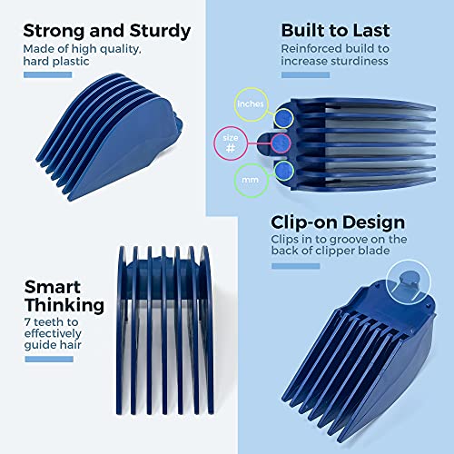 Clipquik Premium Xl Clipper Guards, Strong & Sturdy 2.5 Inch, 2.25", 2", 1.75", 1.5", 1.25" (#20, 18, 16, 14, 12, 10) Extra Long, Large Guide Comb Set Fits Most Wahl Full Size Hair Clippers #TOP3