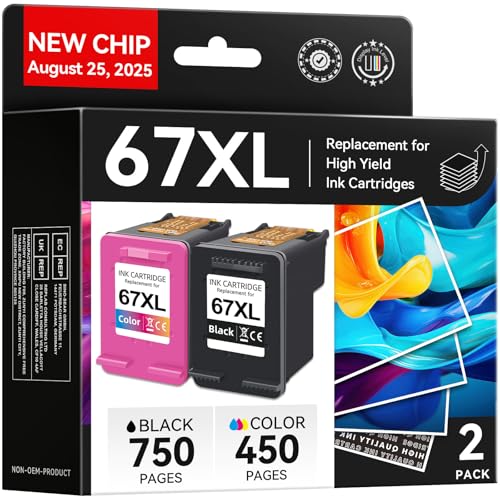 67XL Ink Cartridges Black Color Combo Pack, Compatible for HP Ink 67, Compatible for DeskJet 2855e 2755e 2700 2700e 2800e 4155e 4255e 2734e 4100 2827e 4100e 4227e Envy 6055e 6000 6400 6455e Printer
