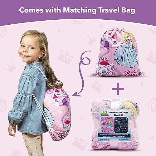 Image of Snooze Bliss Glow in the Dark Princess Blanket- Fun Birthday Gift for Kids Who Love Toys & Dresses for Girls. Cute Toddler Blanket Throw for Princess Bedding and Room Decor