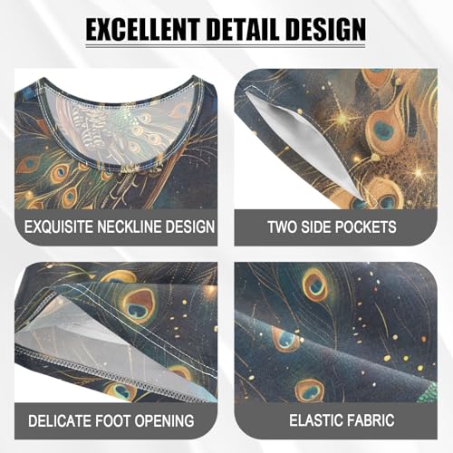 ALAZA Beautiful Peacock Starry Pajamas Short Sleeve 2 Piece Sleepwear Top and Bottom Pajama Set Unisex4