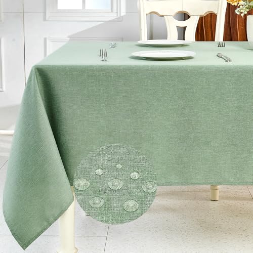 IVAPUPU Textured Linen Table Cloth for Rectangle Tables - Sage Green Tablecloths Rectangular Waterproof Wrinkle Free Wipeable Dining Table Cover for Spring Easter Decor Wedding Birthday, 52 x 70 Inch