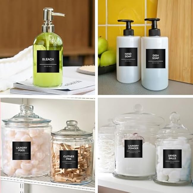 Minimalist Laundry Room Labels£¬30 Matte Waterproof Labels for Jars Spray Bottles and Detergent Dispensers, Preprinted Laundry Room Organization Labels Set(Black), Large, TCD-87