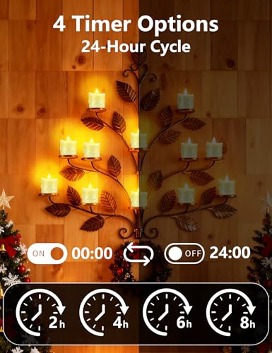 Image of Rechargeable Flameless LED Candles with Timer Remote - 1.5'' x 2'' Flickering Tea Lights Candles for Valentines, Wedding, Party and Holiday Decor,Set of 12(Charging Cable Included)