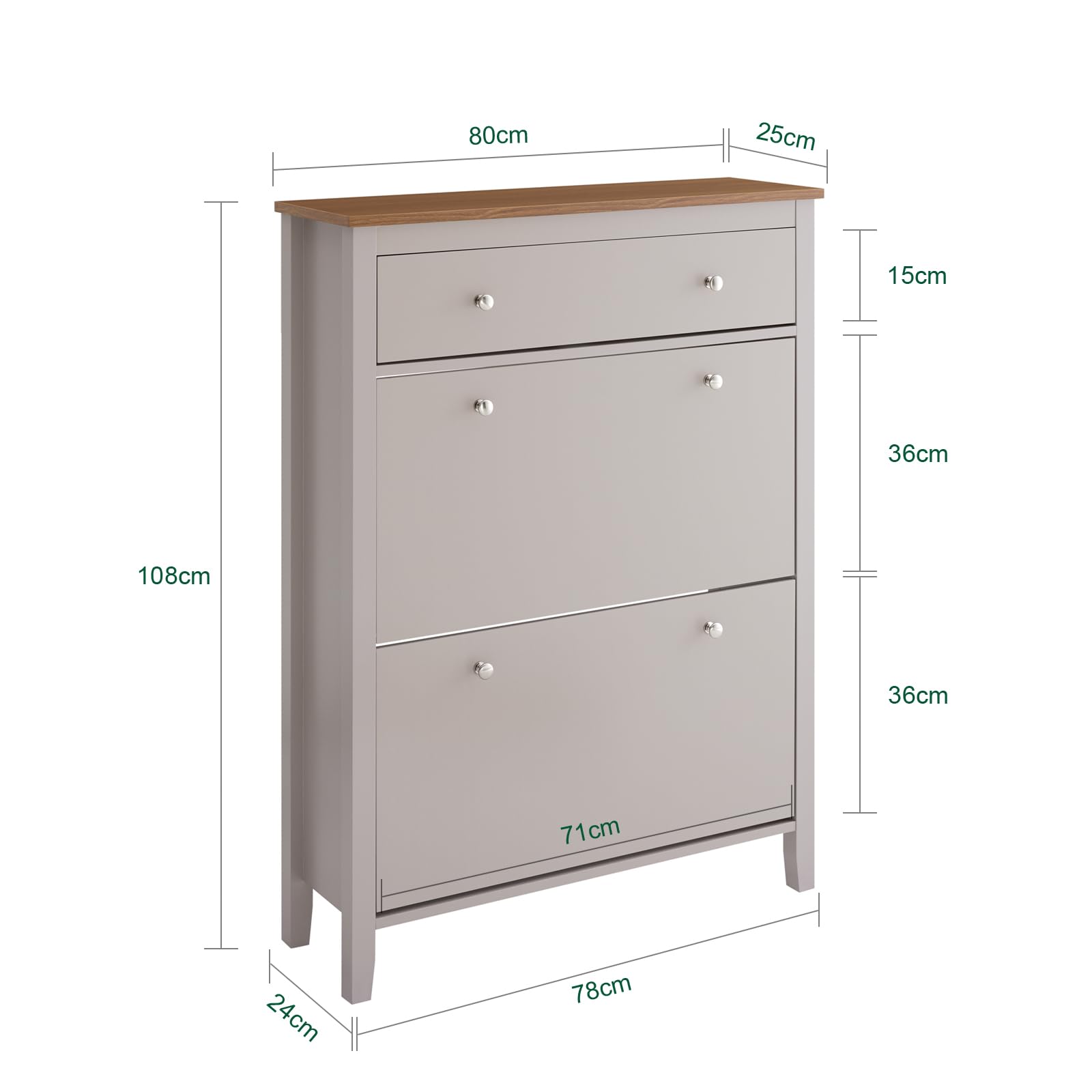 SoBuy Scarpiera Salvaspazio Slim Ingresso - Mobile Scarpiera con Cassetto e 2 Ante a Ribalta per 12 Paia - Design Nordico in Legno, Facile Montaggio, 78x24x108 cm, Marrone Chiaro, FSR89-KA