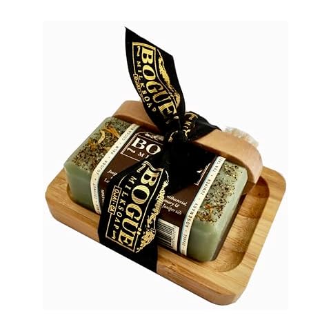 Gardener Goat Milk Soap GiftSet- BOGUE No.11 with Detoxifying Juniper Berry & Cornmeal Exfoliate, Remove Dirt & Grime. EO of Tea Tree, Healing Rosemary & Lavender, nail scrubber & soap dish Cover