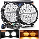 Nilight LED Offroad Driving Lights with Amber DRL 2PCS 9 Inch Round 140W IP68 Spot Flood Combo Work Light Bar with 12AWG DT Connector Wiring Harness Kit for 4x4 Truck ATV UTV SUV