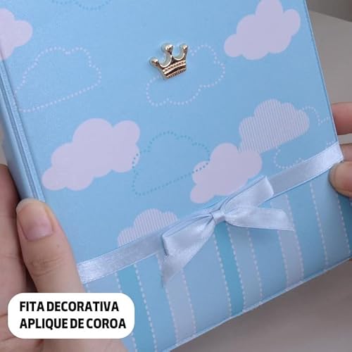 Álbum de fotos 15x21 LUXO NUVEM AZUL Coroa Príncipe Bebê Céu Chuva de Amor Newborn