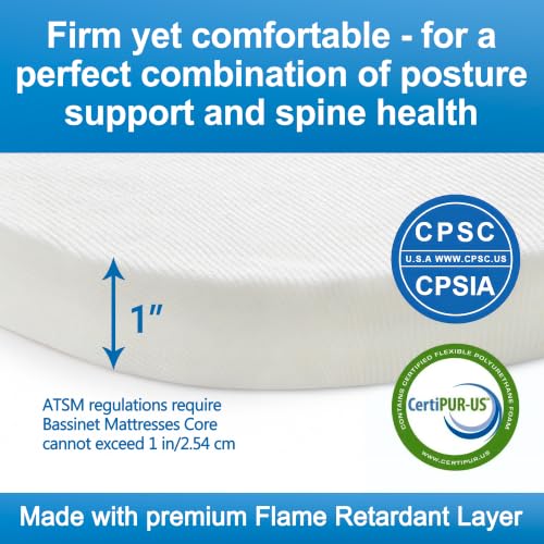 Image of Bassinet Mattress 30x15 Oval, Baby Waterproof Replacement Pad, Firm Support Foam Insert with Bamboo Viscose Cover