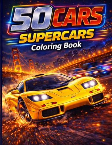 50 Cars Supercars Coloring Book: Modern, Exotic & Luxury Supercars in Dynamic Scenes | Easy & Fun for Kids, Teens & Adults image 2