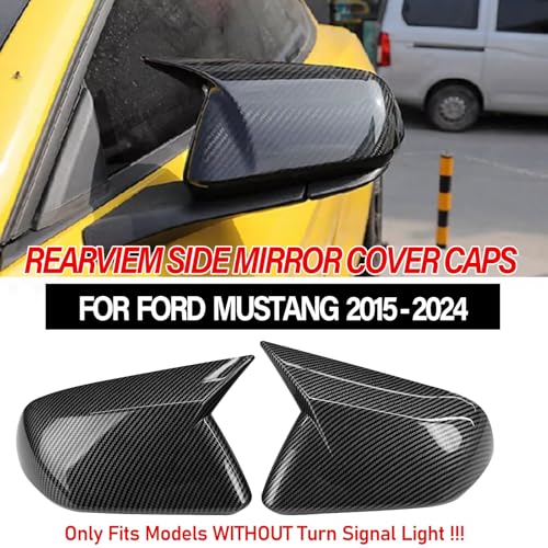 Moonlinks Compatible with 2015-2024 Ford Mustang Side Ox Horn Mirror Cover Replacement Without Turn Signal,Carbon Fiber LH & RH Side Door Exterior Rearview Mirror Cap Trim - Image 3