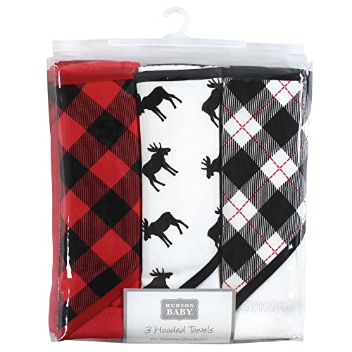 Image of Hudson Baby Unisex Baby Cotton Rich Hooded Towels, Black Moose, One Size