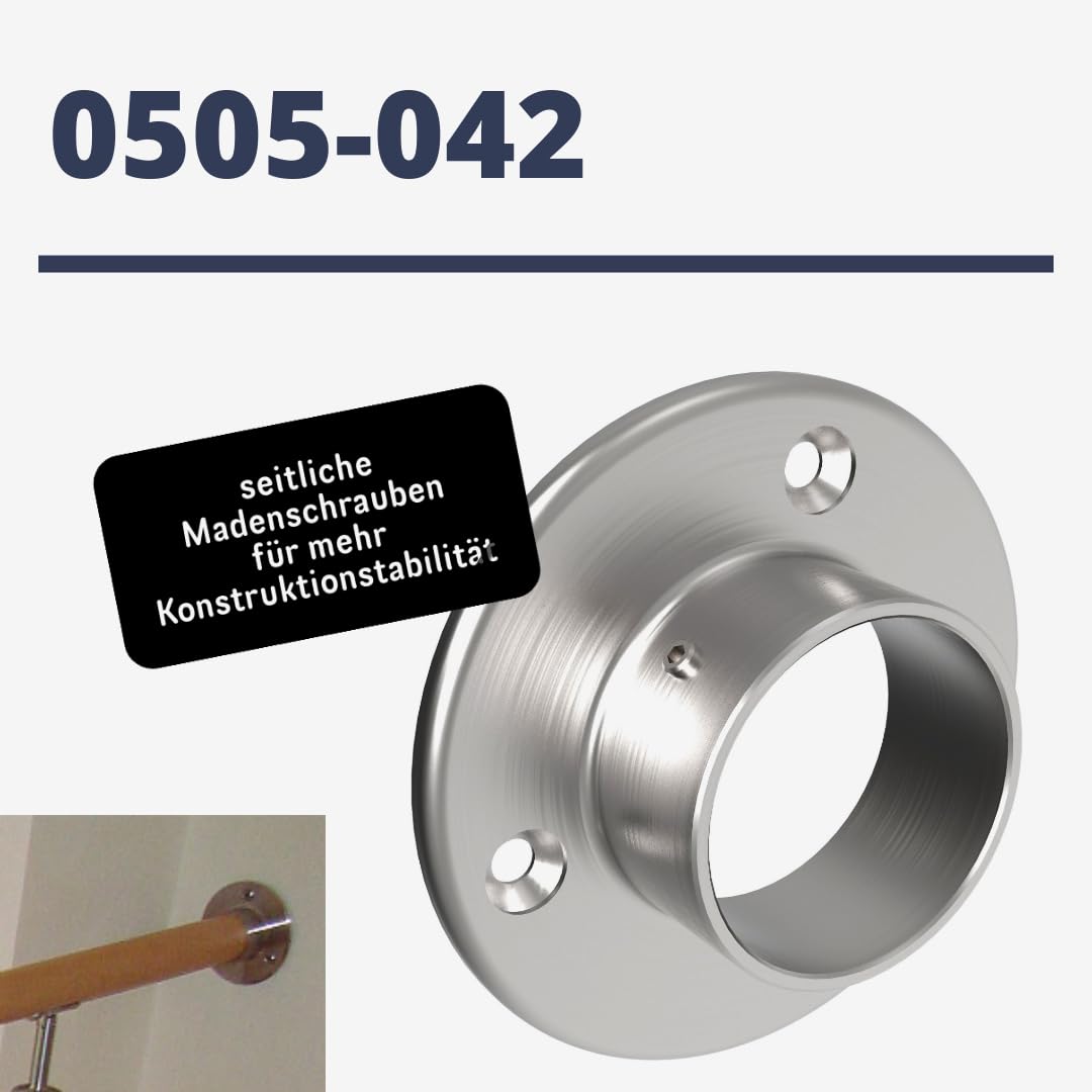 Sellon24® 4 x raccordo a parete in acciaio inox per tubo Ø 42,4, raccordo da parete a pavimento, flangia V2A, adattatore per piedini, ringhiera S24U-0505-042-B