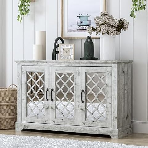 Galano Millicent 3 Door Sideboard Buffet Cabinet for Living Room, 15.7" D x 45.7" W x 29.3" H, Mexican Grey Cover