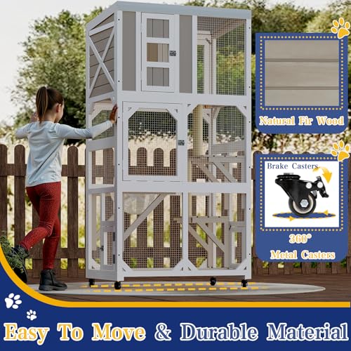 Image of PetsCosset Large Wooden Window Catio Outdoor Cat Enclosure on Wheels