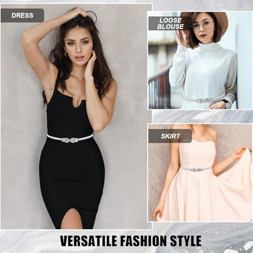 Gold Stretch Belts for Women, Elastic Gold Chain Belt for Dresses Skinny Thin Waistband Ladies Dress Waist Band2