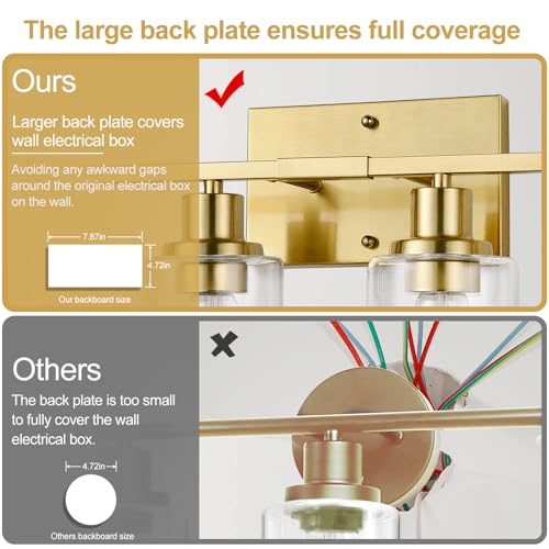 Image of Indoi 4-Light Bathroom Light Fixtures, Brushed Gold Modern Vanity Lights with Clear Glass Shades, Bathroom Wall Lamp for Mirror Living Room Cabinet Bedroom Porch