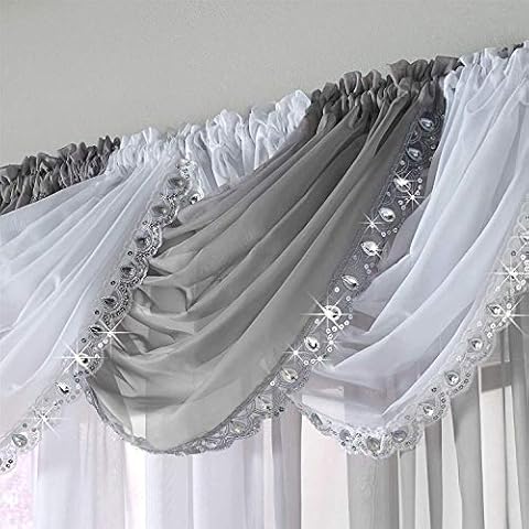 Ideal Textiles Jewelled Crystal Sparkle Voile Curtain Swag, Bling Swags, Sequin Gem Sparkle Trim, Silver, Grey Cover