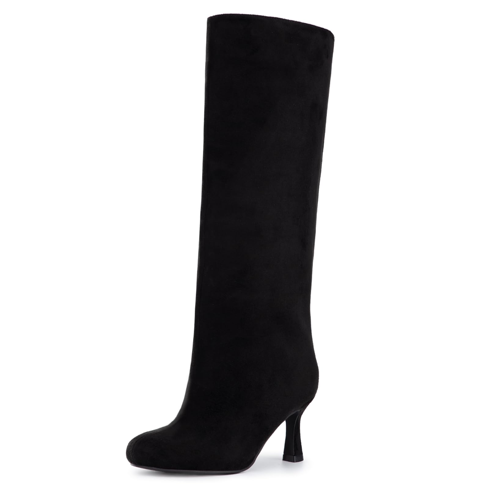 Athlefit Womens Suede Knee High Boots Wide Calf Tall Fashion Stiletto Heeled Pull On Slouchy Long Boots