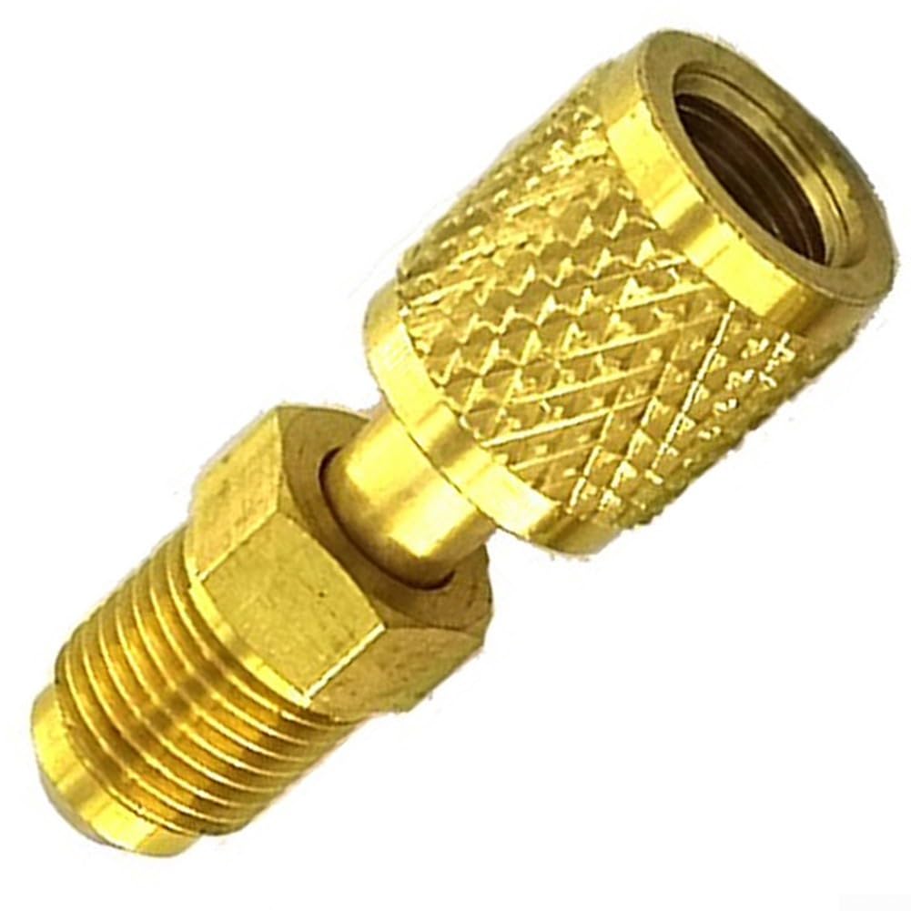 Adaptateur SAE mâle 5/16 x femelle 1/4 en laiton pour systèmes de climatisation R32 R410a R22 – Raccord doré, construction robuste, installation facile, accès sûr à la valve sous pression