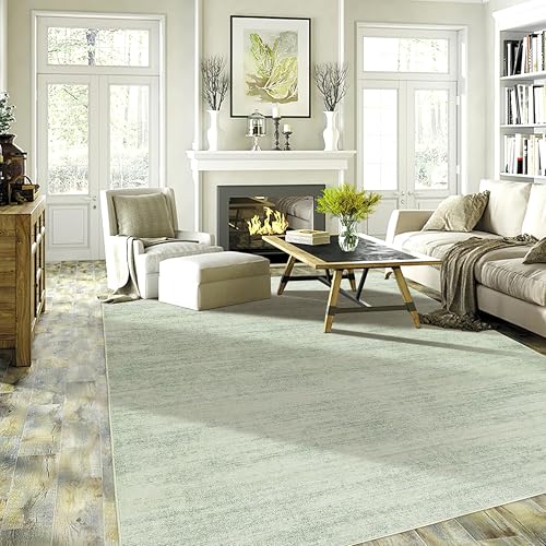 Image of BILEEHOME Sage Green Area Rug 5x7,Boho Abstract Washable Neutral Cottagecore Rugs for Living Room,Light Green and Cream Beige