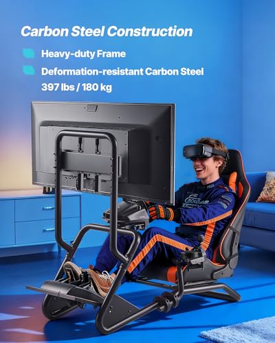 Image of VEVOR Racing Wheel Stand, Heavy-Duty Simulator Cockpit Steering Wheel Stand with Monitor Stand, Fit Logitech G25,G27,G29,G920,G923, Thrustmaster T300RS,TX F458,T500RS,T3PA-PRO (F1 /GT) and CSR Pedals