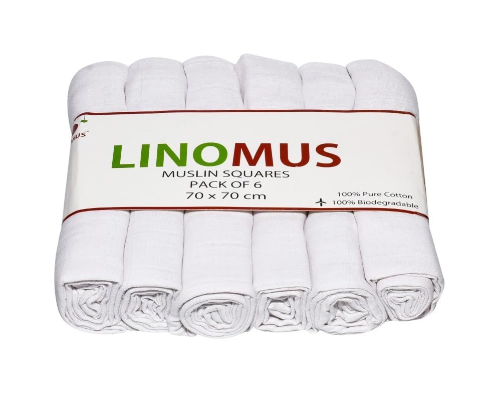 Muslin Squares- Pack of 6 (70 x 70 cm) - Soft, Absorbent & Breathable 100% Pure Cotton Muslin Cloths for baby-Burp Cloths - Ideal to Clean, Wipe & Cover Newborns - White Snow Theme-image-39