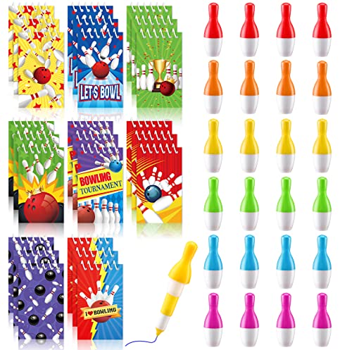 Mini bloc-notes sport et stylo bille pour école - Lot de 24 carnets de bowling