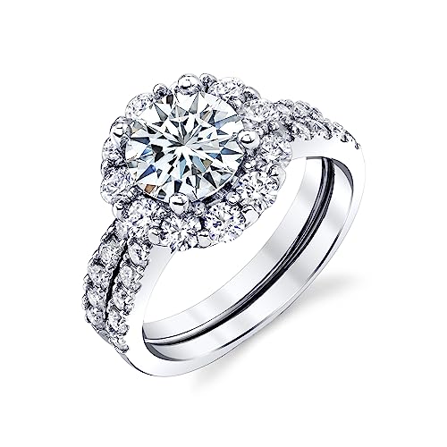 Metal Masters Co. 3.25Ct Round Moissanite Crown Halo Bridal Set 18K Over Silver Wedding Engagement Ring Set3