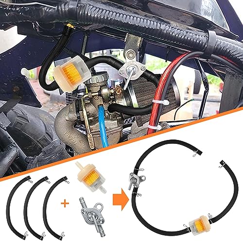 HOLATO Gas Fuel Line Hose Clamps Fuel Filters with Inline Shut Off Valve Petcock Set for 50cc 70cc 90cc 110cc 125cc 150cc Taotao Coolster Apollo Baja ATV Four Wheeler Moped Scooter Dirt Pit Bike Black