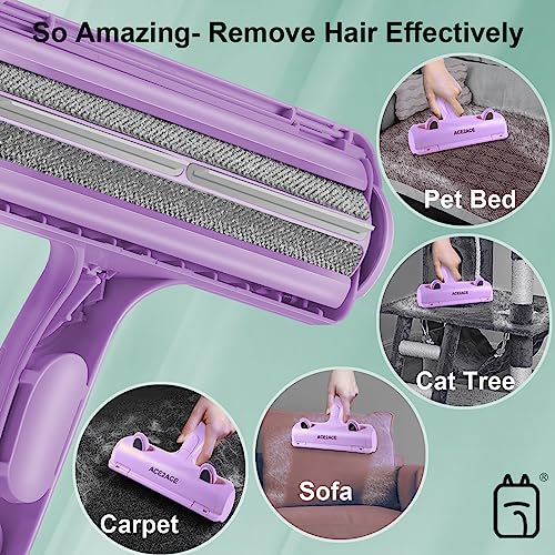 Image of ACE2ACE Pet Hair Remover Roller, Reusable Animal Hair Removal Brush for Dogs and Cats, Self Clean Pet Roller for Carpet, Furniture, Rugs, Laundry, Clothes and Bedding, Sofa, Purple