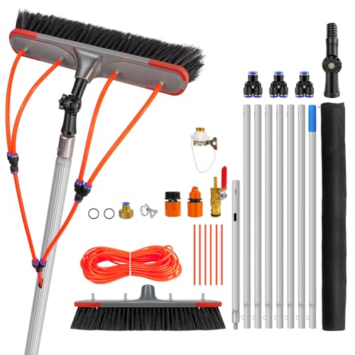 Brosse de nettoyage télescopique en aluminium de 7 m avec tuyau d'arrosage pour panneaux solaires, toits de terrasse et fenêtres, tête de brosse réglable...