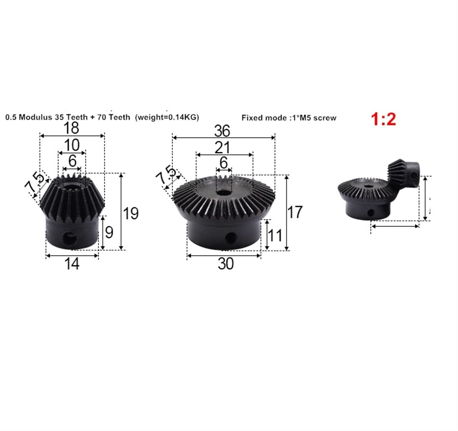 Stahlkegelräder, spiralförmiges Ritzelkegelrad 0,5M 1M 1,5M 2M 2,5 Modul Spiralkegelstirnradgetriebe 1:1,5 1:2 Übersetzungsgetriebe 16T 32T 20T 40T Getriebe 90-Grad-Übertragungsgetriebe Gehrungsschnec