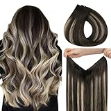 Picture of HOTBANANA Wire Hair Extensions, Natural Black to Light Blonde 22 inch 120g, Real Human Straight Fish Line Hair Extensions