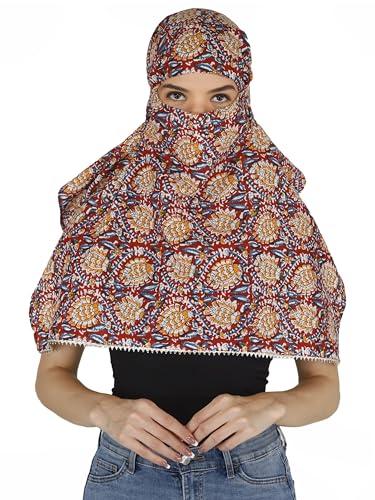 Image of Women and Girls Printed Scarf Cum Face Cover Mask Head Neck Face Safety Sun Protection Scarf Mask Head Bandana Wrap Pure Cotton Printed Stole