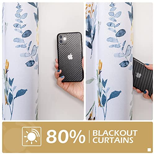 Image of MYSKY HOME Floral Curtains 90 inch Long Living Room Curtains Room Darkening Curtains Thermal Insulated Light Blocking Drapes Grommet for Bedroom Bathroom, 2 Panels, Yellow and Blue