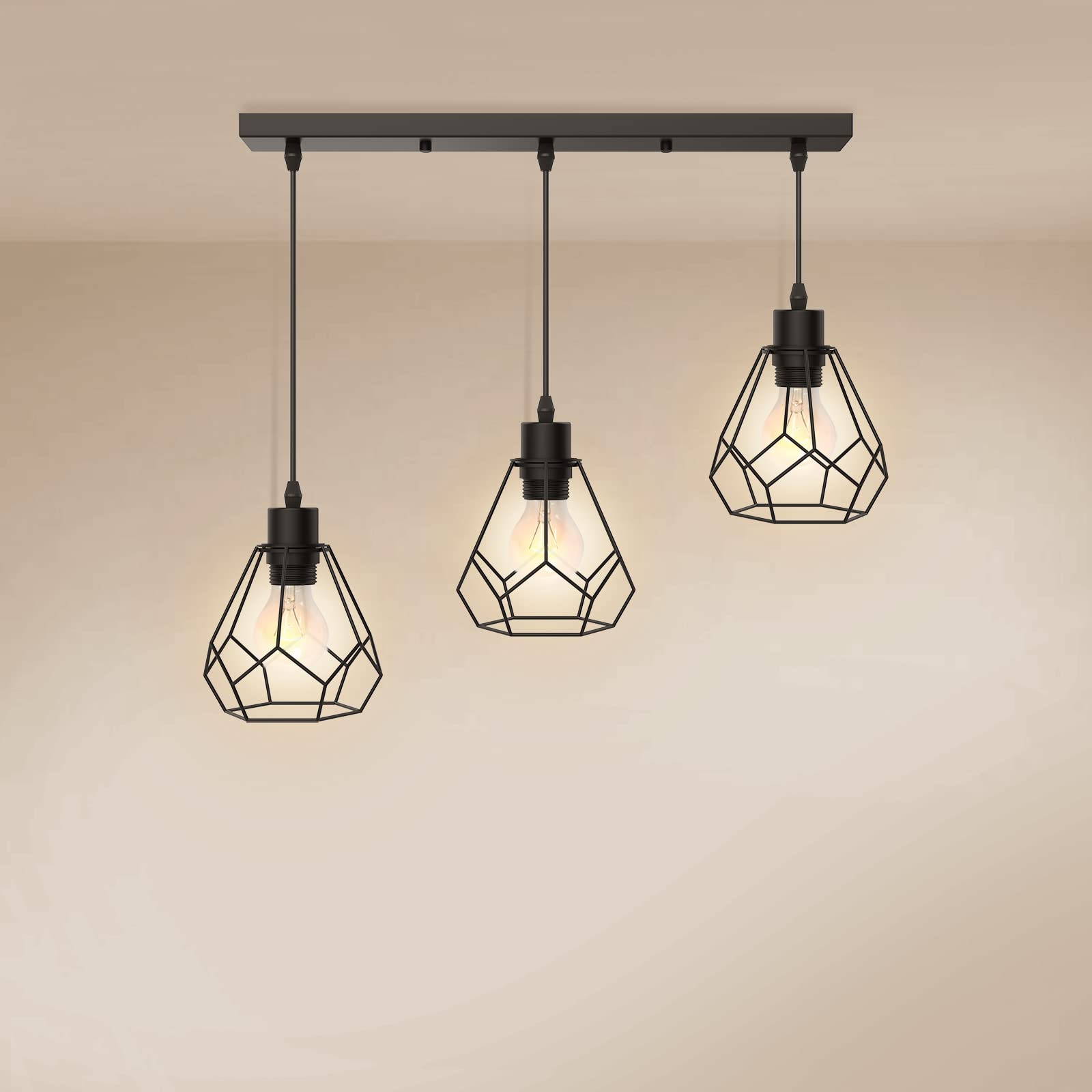 Pendant Light Dining Table Black Pendant Lamp Metal 3 Lights Height Adjustable Hanging Lamp Dining Table Lamp Retro Ceiling Light E27 Edison For Dining Room/Living Room/Office/Cafe - View #9