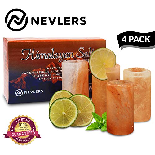 Nevlers All Natural Handcrafted Pink Himalayan Salt Shot Glasses - Great for Tequila