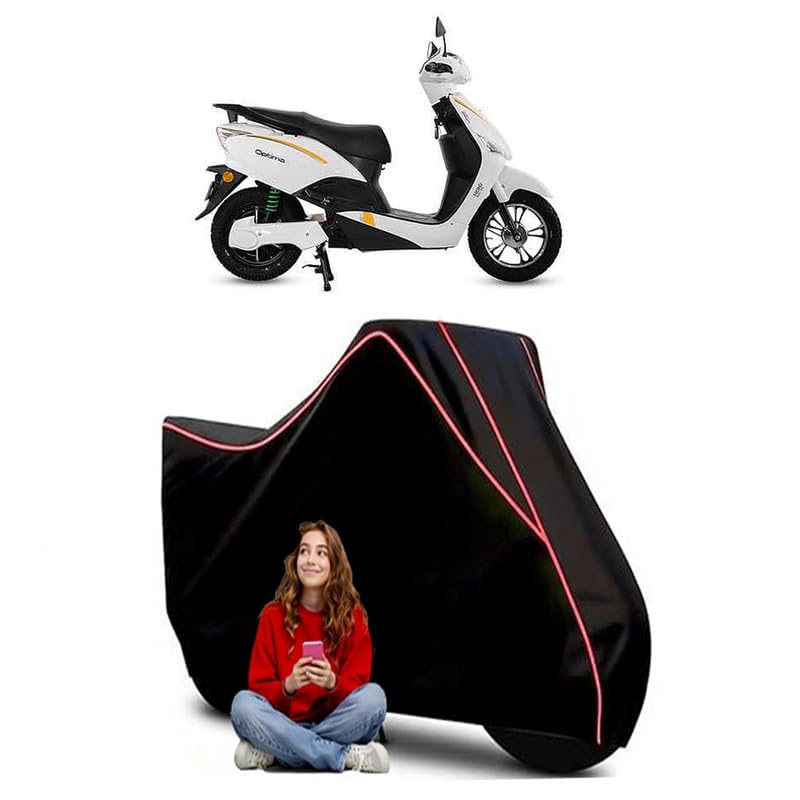 Image of Optima Plus Scooty Bike Cover Water Resistant Outdoor Use Universal Fit Scooters Motorcycles Heavy Duty UV Protection Dust Rain Scratch Resistant Elastic Bottom Black Blue Piping