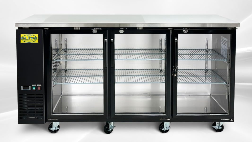 Elite Kitchen Supply Commercial Back Bar Beer Refrigerator, ETL Restaurant Upright under counter Stainless Steel Display Fridge Cooler Merchandiser, Glass Door, LED Lighting, 72" W 19.6 cu.ft.. Black | Fridge.com
