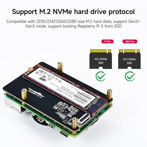 Image of Yahboom M.2 NVMe to PCIe Adapter M.2 HAT+ for Raspberry Pi5 Support M.2 NVMe SSD 2230 2242 2260 2280 Support Install Pi5 Heatsink with 256GB M.2 SSD Nvme (PCIe Adapter+256GB SSD)