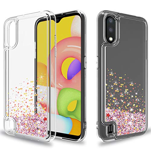 Wtiaw:Galaxy A01 Case,Samsung A01 Case,Samsung Galaxy A01 Phone Cases,Galaxy A01 Phone Cases,Flowing Liquid Floating Ultra Thin Shock Absorption Glitter Clear Case for:Samsung Galaxy A01-SA Pink