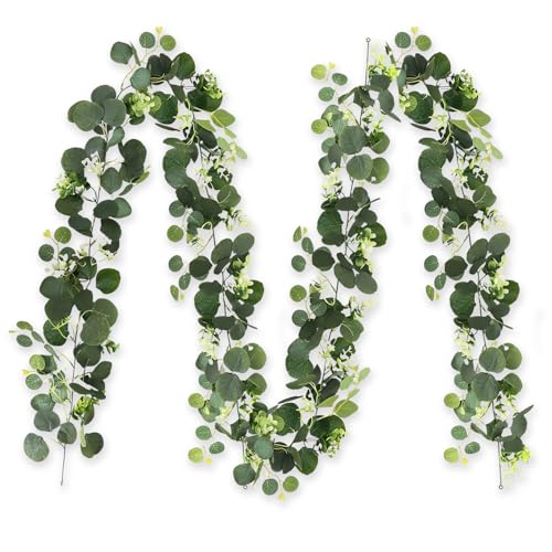 Guirnalda Eucalipto Artificial, 3pcs Enredaderas Artificiales Decorativas, Guirnalda Flores Artificiales Decoracion, Hojas Decorativas para Decoración de Fondo Boda Camino de Mesa Central