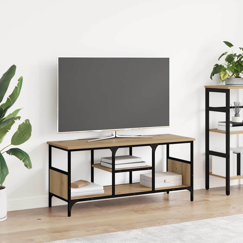 Meuble TV en chêne et fer forgé pour un home cinéma élégant et épuré