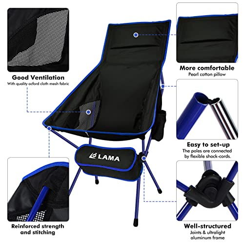 LAMA Camping Chair High Back Folding Chair Folding Fishing Chair Compact Beach Chair Ultralight Folding Chair Outdoor Chair with Carry Bag for Camping Tents Picnic Hiking Sunbathing Blue - Image 6
