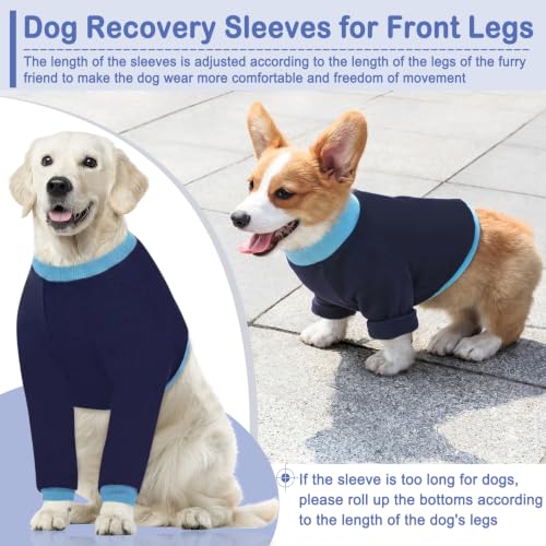 Image of KOESON Dog Recovery Sleeve for Front Legs, Soft Pet Recovery Suit After Surgery, Adjustable Dog Leg Elbow Protector, Pet Wound Care Shirt to Stop Licking, E-Collar Cone Alternative, NavyBlue S