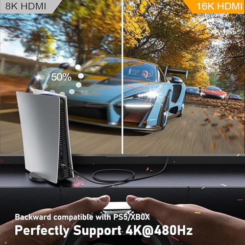16K 10K 8K HDMI 2.2 Cable 96Gbps 6.6 FT/2M, Ultra High Speed HDMI Braided Cord Support 4K@480Hz 8K@240Hz, HDCP 2.2&2.3, Dynamic HDR, eARC,DTS:X, Compatible with Roku TV/HDTV/PS5/Blu-ray