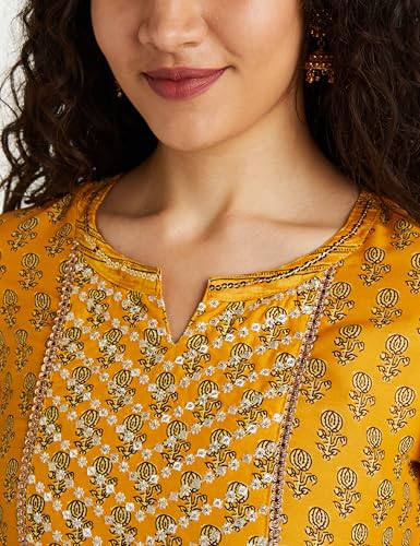 Image of BIBA Women Art Silk Straight Kurta Palazzo Suit Set